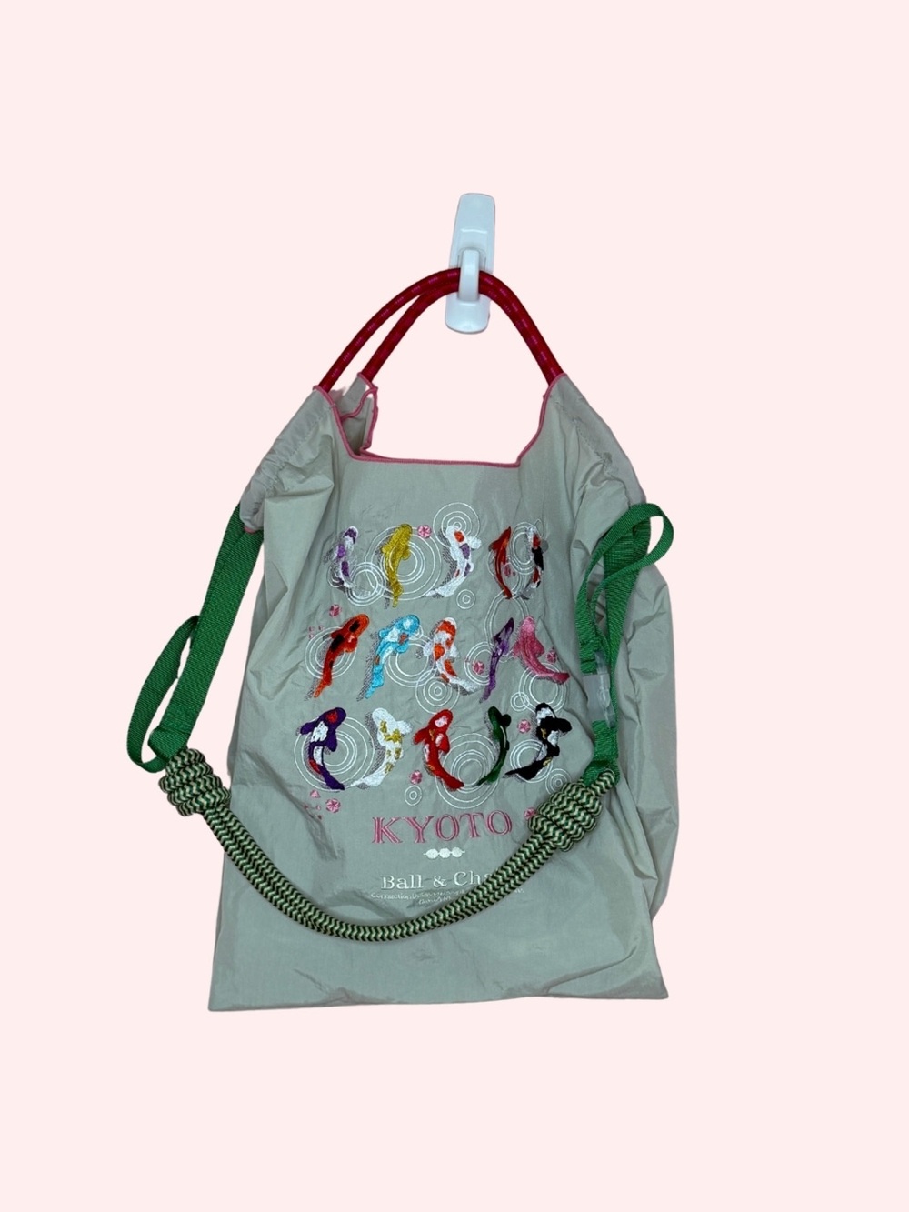 Embroidered Light Gray Tote with Included Green Strap
